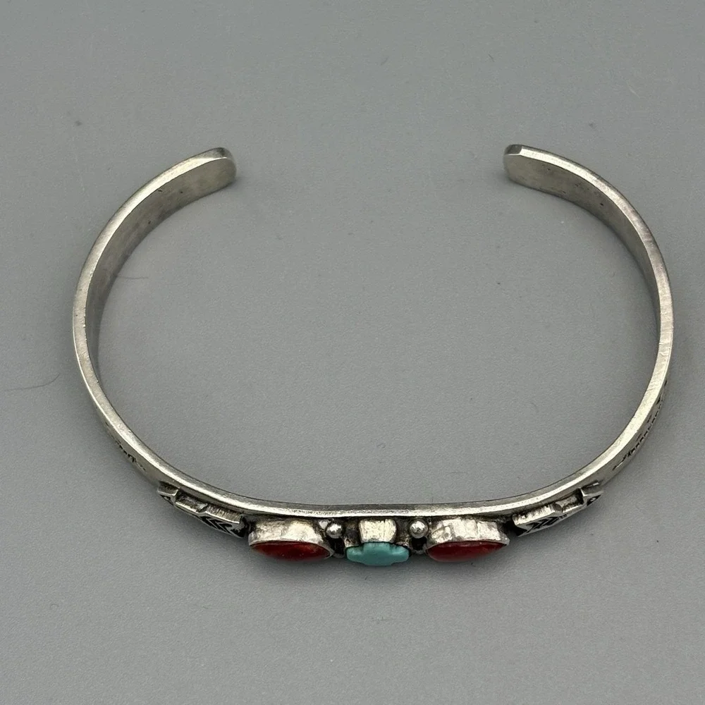 Native American Sterling Silver Cuff Bracelet Albert Jake Turquoise Spiny Oyster
